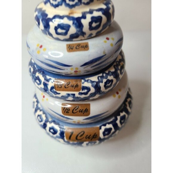 Temptations Old World Stackable Tree Measuring Cup Set Ceramic 4-Piece Blue - Picture 2 of 6